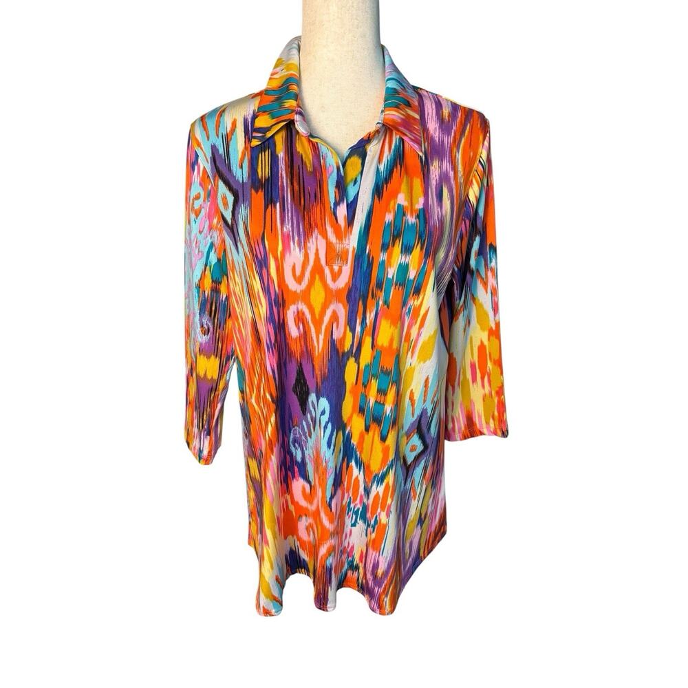 Women with Control By Renee Size Medium Multicolor V Neck Artsy Tunic Top